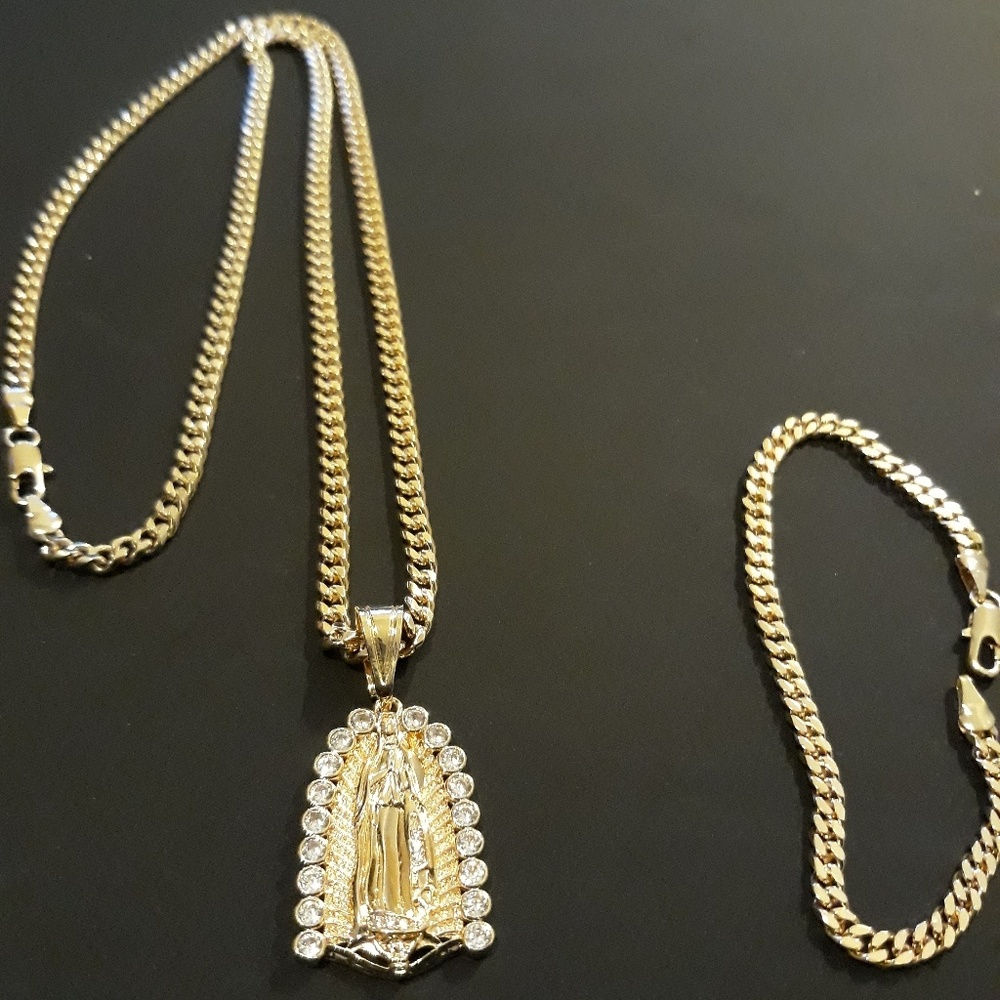 14K GOLD FILLED CUBAN LINK CHAIN AND BRACELET SET